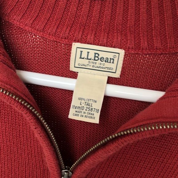 L.L. Bean Knit Quarter Zip Brick Red Sweater - Picture 3 of 4